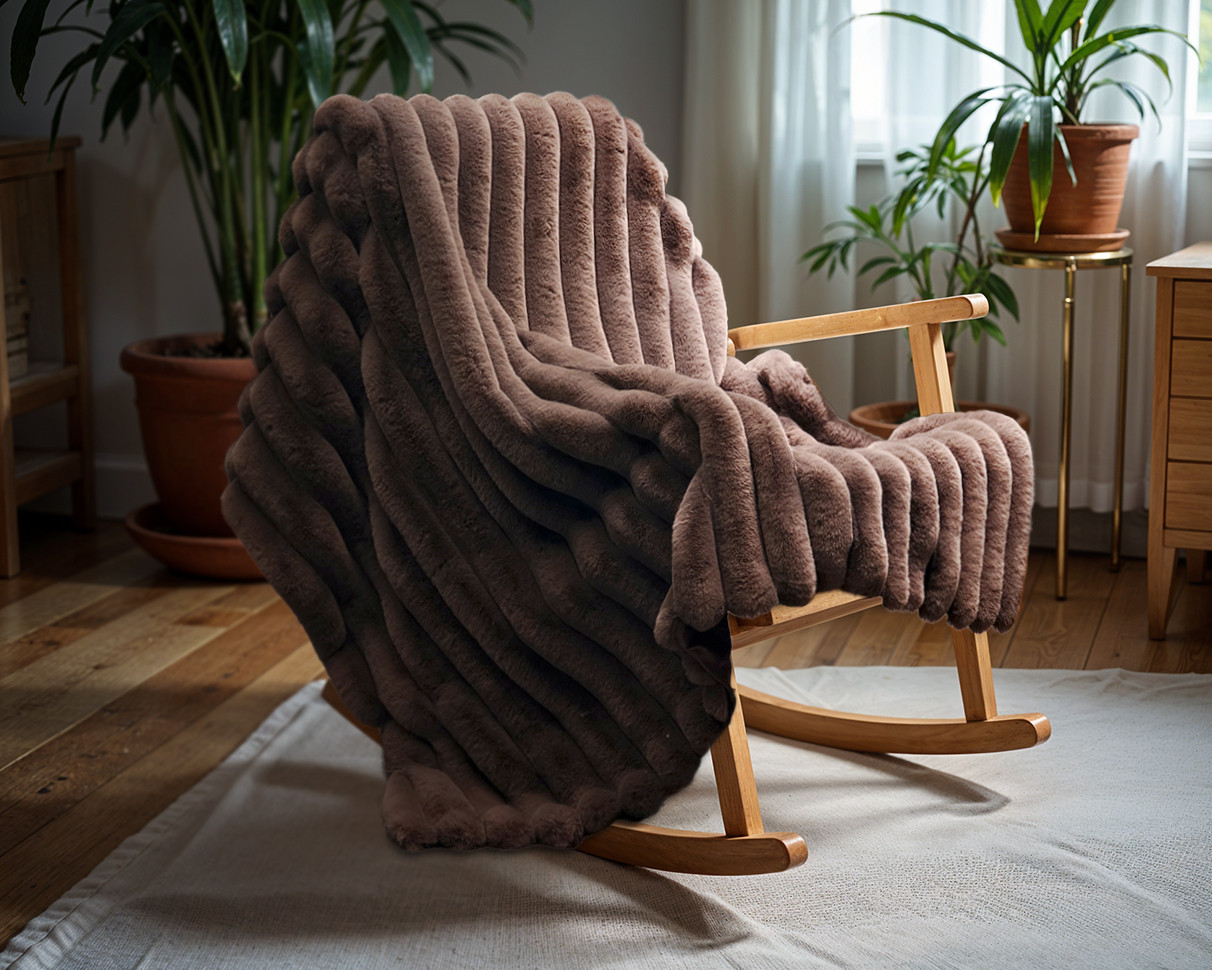Primaviera Deluxe Rib Rabbit Fur Plaid Taupe 150 x 200 cm