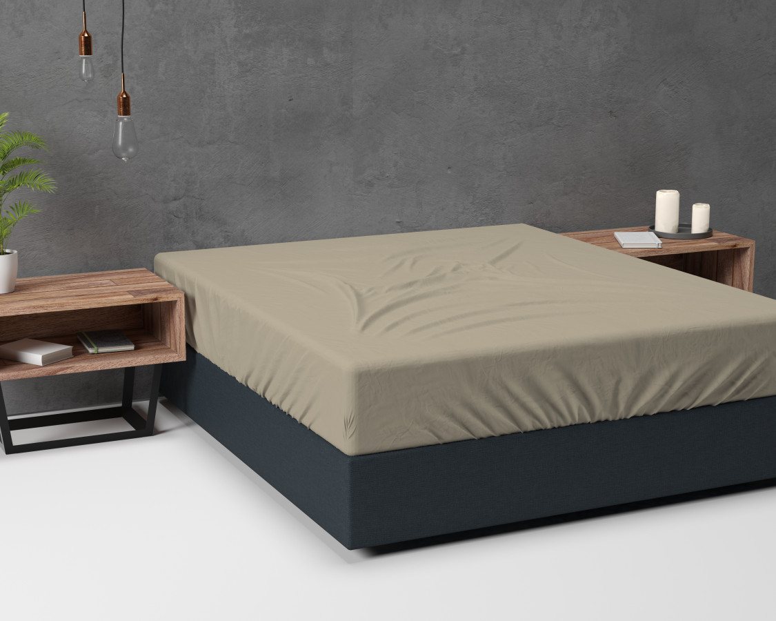 Sleeptime hoeslaken Taupe 180 x 200 cm - Taupe - 180 x 200 cm - 100% Flanel Katoen