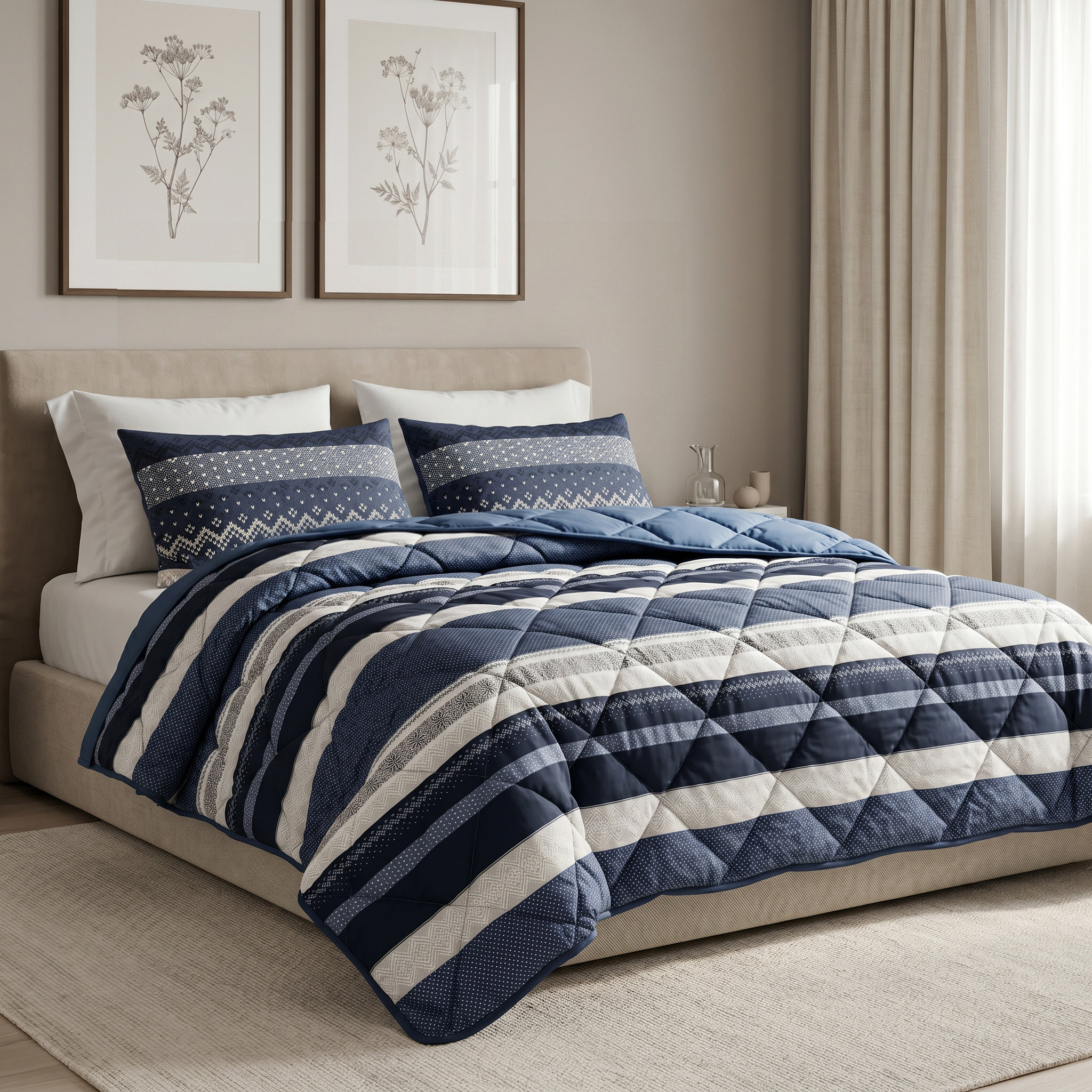 100% Microvezel dekbed Elisabeth Navy 240 x 200 Met Kussens van Sleeptime in 240 x 200 cm