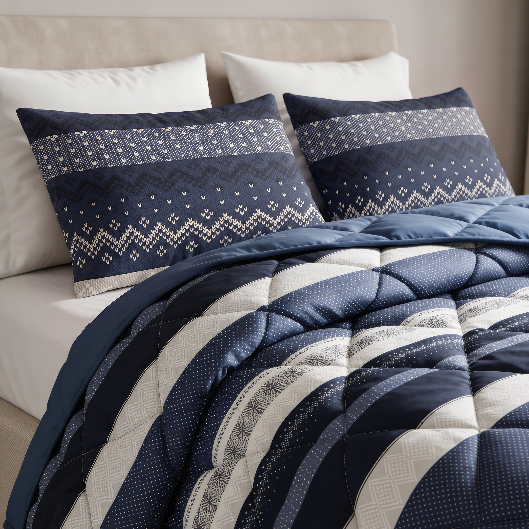 Sleeptime dekbed 240 x 200 cm van 100% Microvezel, Elisabeth Navy 240 x 200 Met Kussens