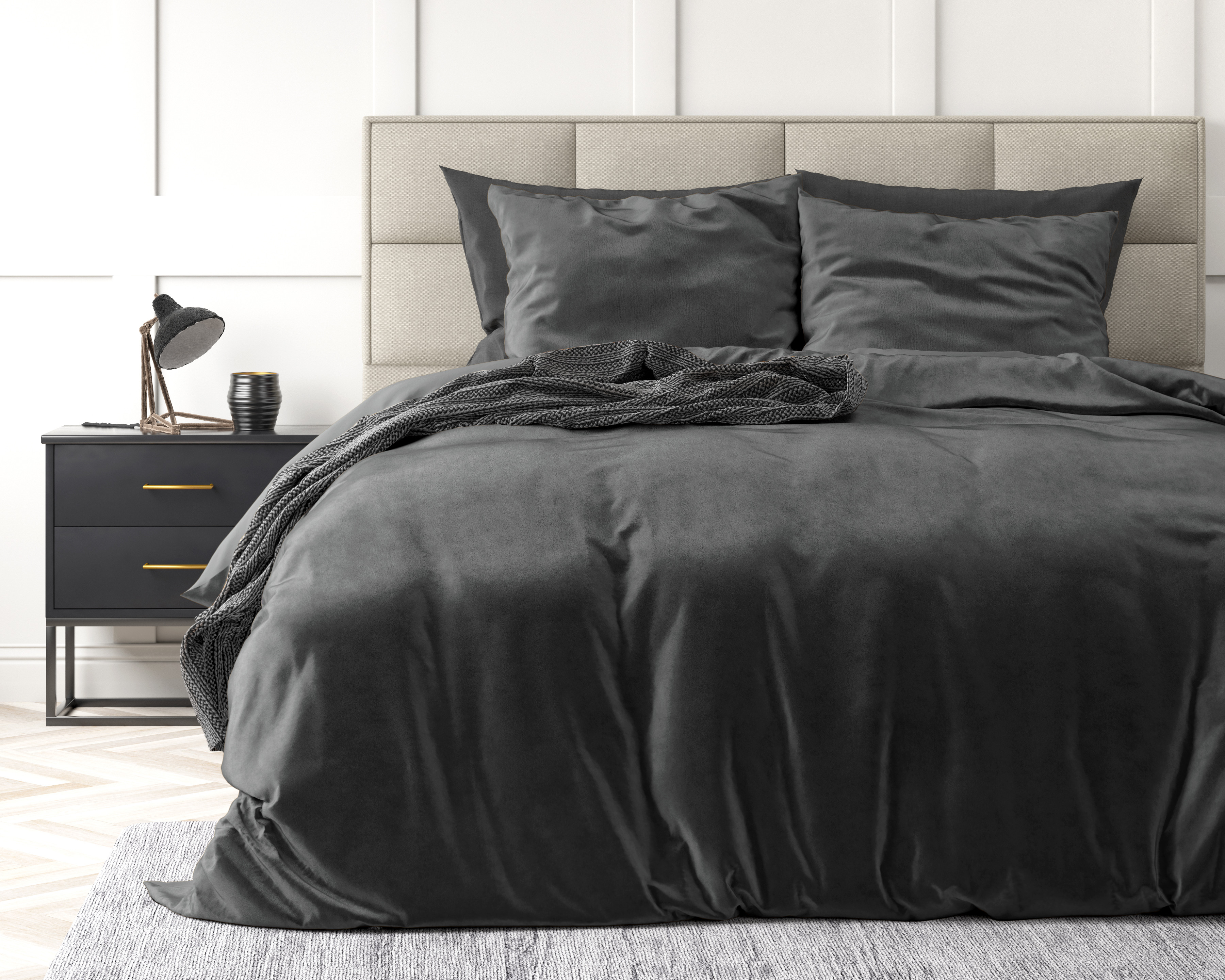 Velvet Uni Dekbedovertrek Antraciet 200 x 220 Sleeptime