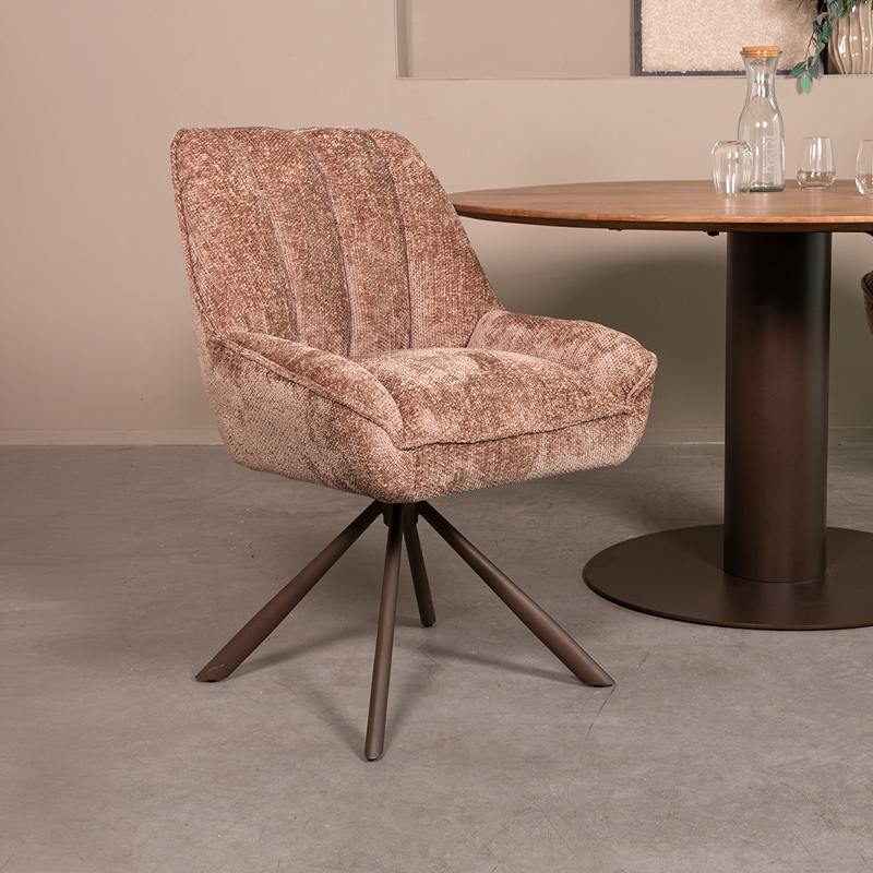 LABEL51 Eetkamerstoel Reims - Taupe - Chenille - Brons Metalen Frame