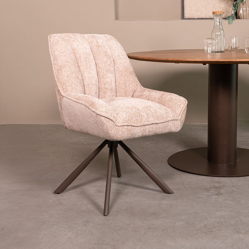 LABEL51 Eetkamerstoel Reims - Naturel - Chenille - Brons Metalen Frame
