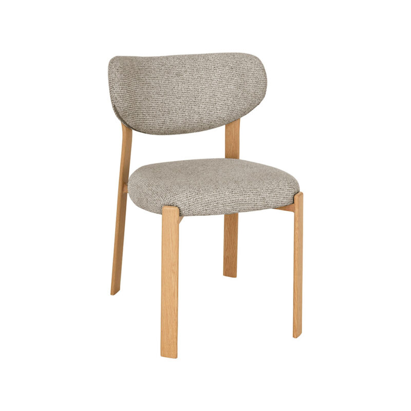 LABEL51 Eetkamerstoel Mika - Beige - Geweven - Naturel Houtlook Metaal