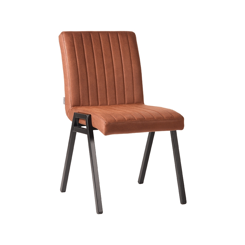 LABEL51 Eetkamerstoel Matz - Cognac - Kunstleder - Zwart Metalen Frame
