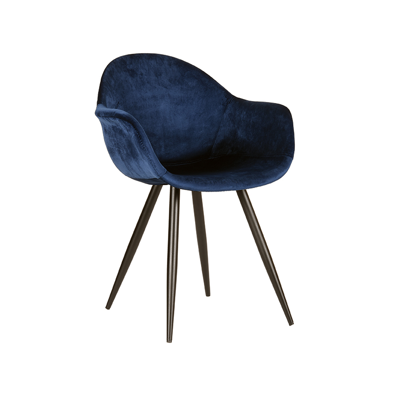 LABEL51 Eetkamerstoel Forli - Blauw - Velvet - Zwart Metalen Frame