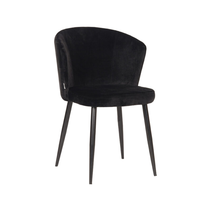 LABEL51 Eetkamerstoel Wave - Zwart - Velvet - Zwart Metalen Frame