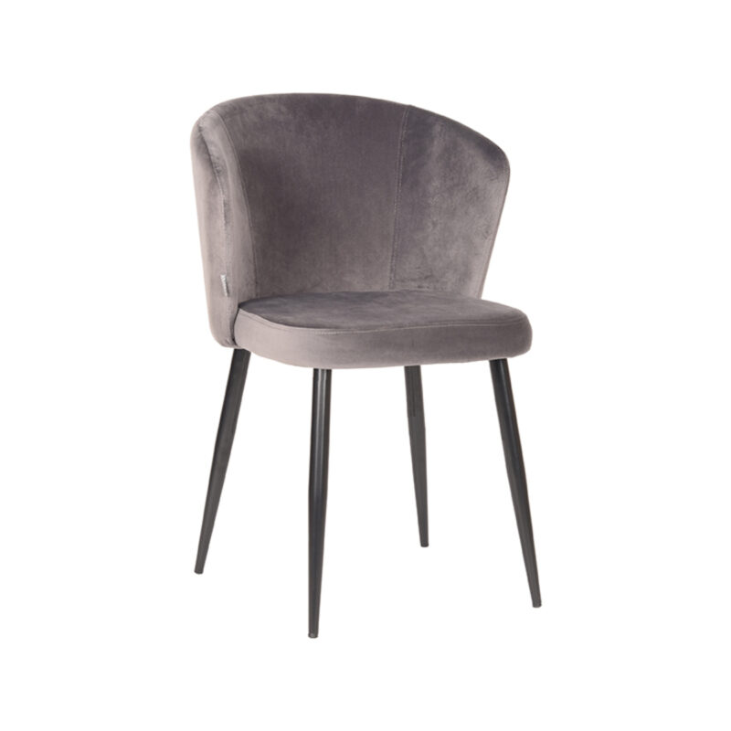 LABEL51 Eetkamerstoel Wave - Grijs - Velvet - Zwart Metalen Frame