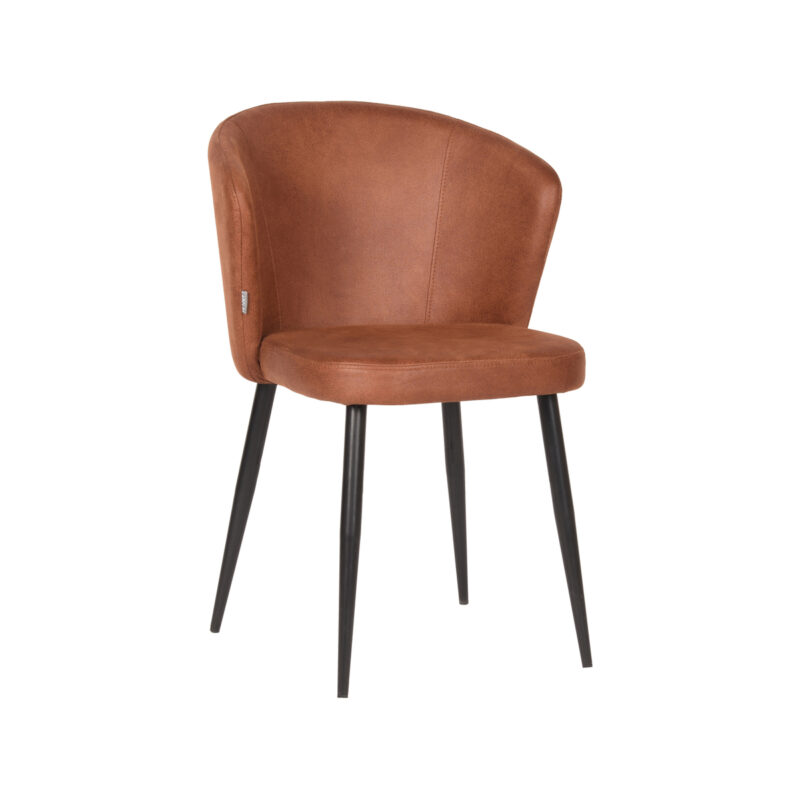 LABEL51 Eetkamerstoel Wave - Cognac - Kunstleder - Zwart Metalen Frame