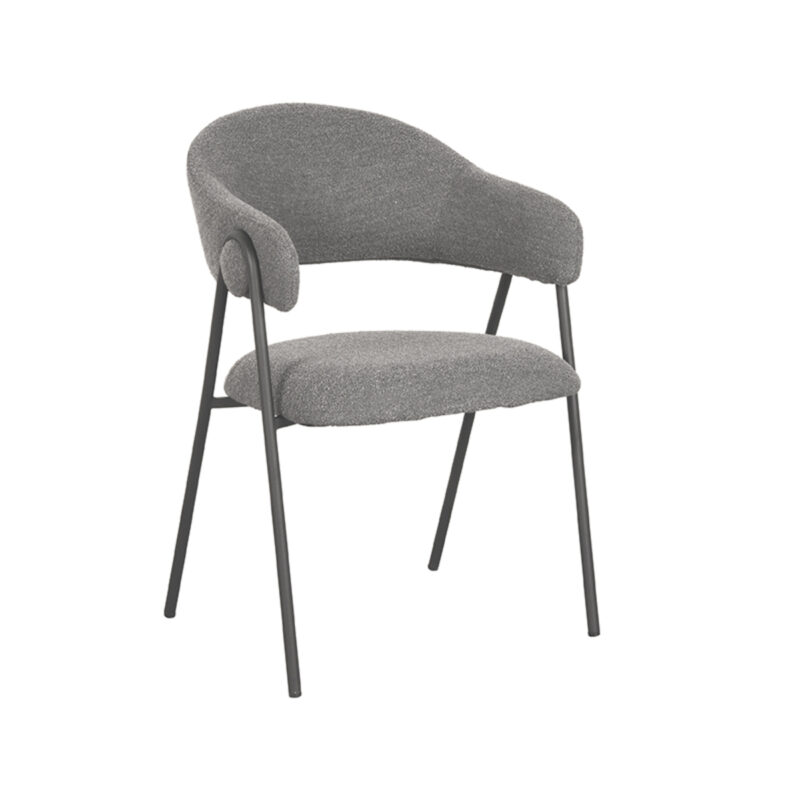 LABEL51 Eetkamerstoel Lowen - Grijs - Boucle - Zwart Metalen Frame