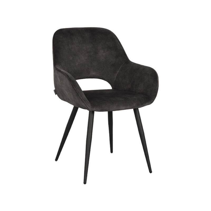 LABEL51 Eetkamerstoel Fer - Antraciet - Velvet - Zwart Metalen Frame