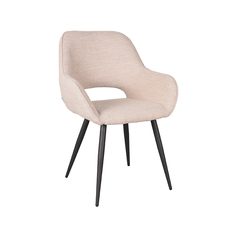 LABEL51 Eetkamerstoel Fer - Naturel - Boucle - Zwart Metalen Frame