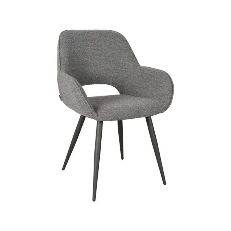 LABEL51 Eetkamerstoel Fer - Grijs - Boucle - Zwart Metalen Frame