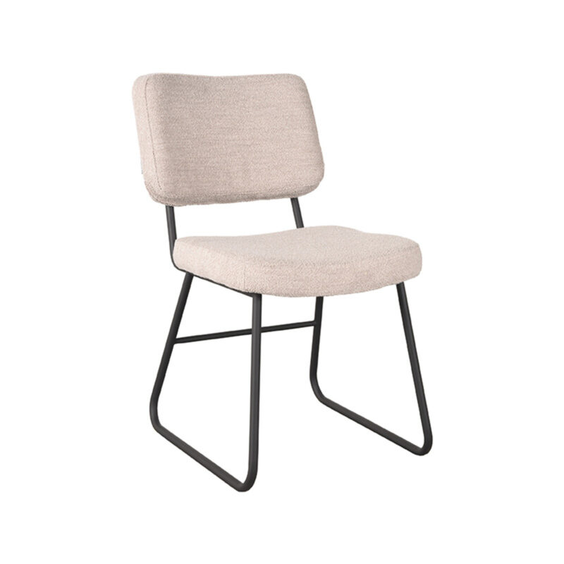 LABEL51 Eetkamerstoel Noah - Naturel - Boucle - Zwart Metalen Frame