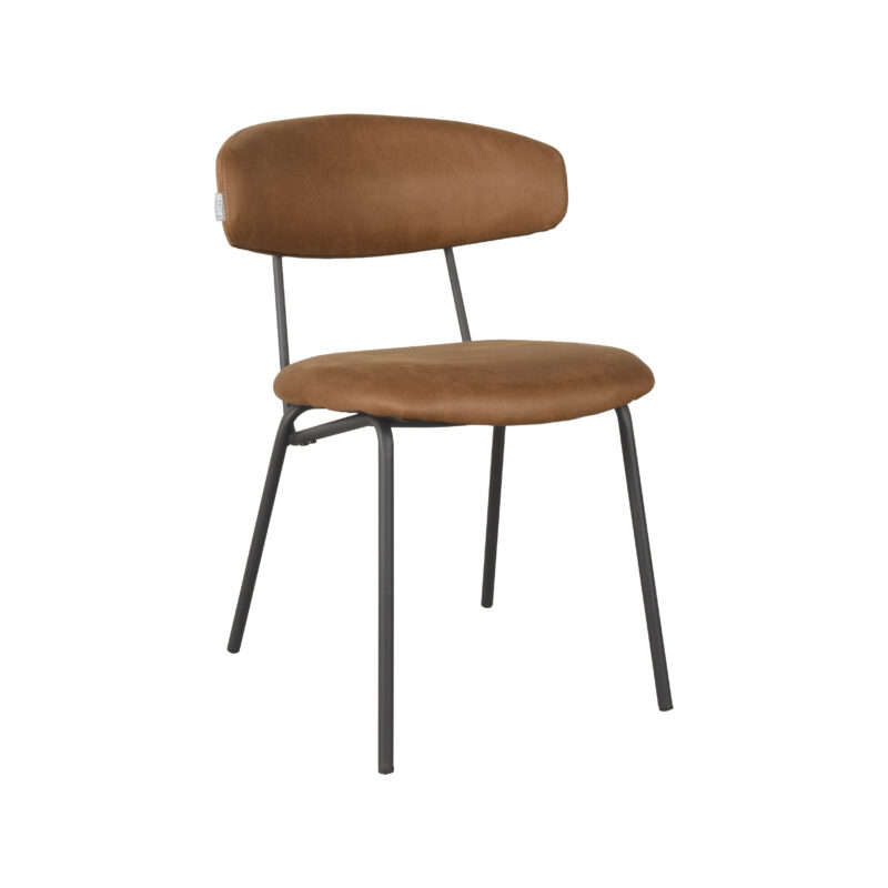 LABEL51 Eetkamerstoel Zack - Cognac - Kunstleder - Zwart Metalen Frame