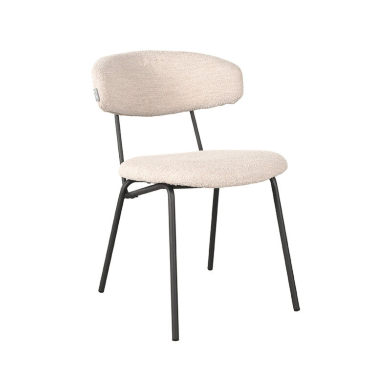 LABEL51 Eetkamerstoel Zack - Naturel - Boucle - Zwart Metalen Frame