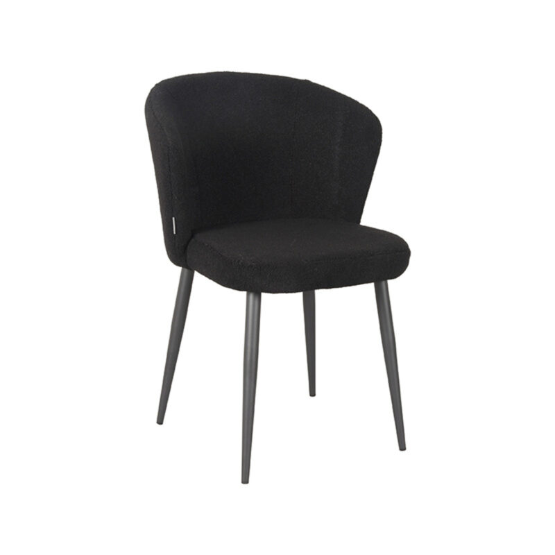 LABEL51 Eetkamerstoel Whirl - Zwart - Teddy - Zwart Metalen Frame