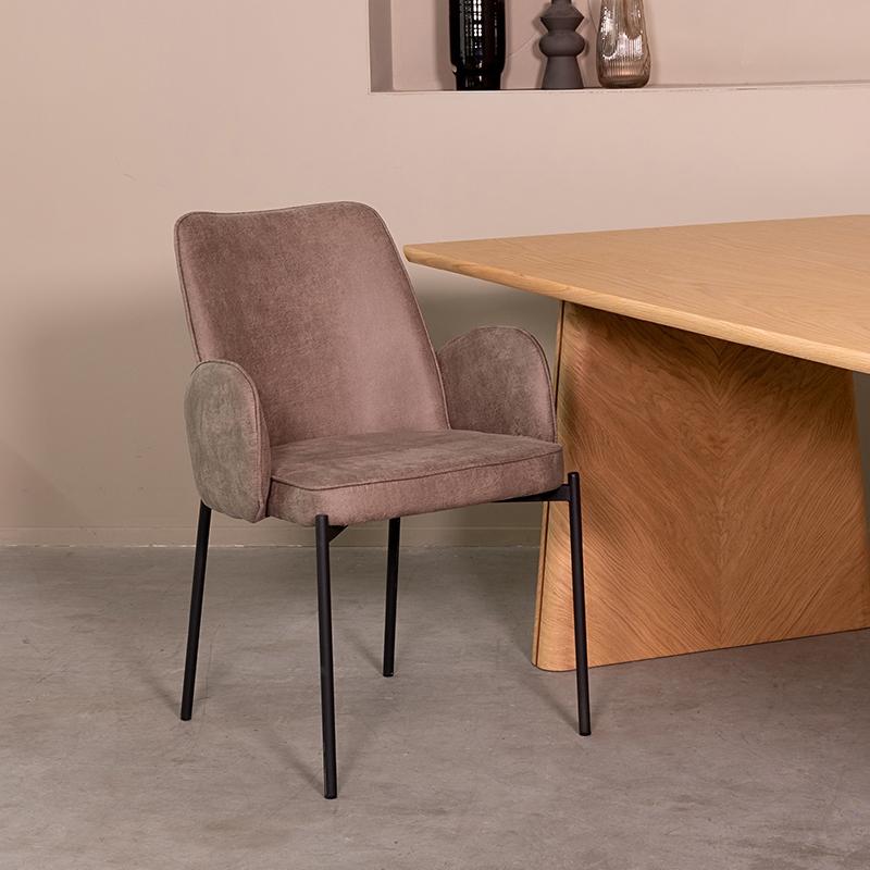 LABEL51 Eetkamerstoel Joni - Taupe - Kunstleder - Zwart Metalen Frame