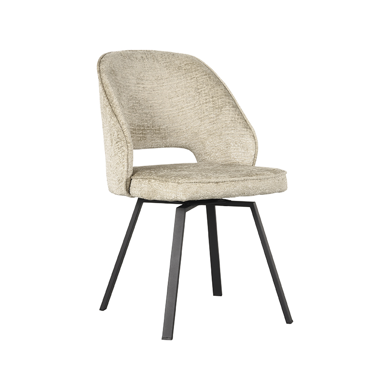 LABEL51 Eetkamerstoel Lewis - Beige - Chenille - Zwart Metalen Frame