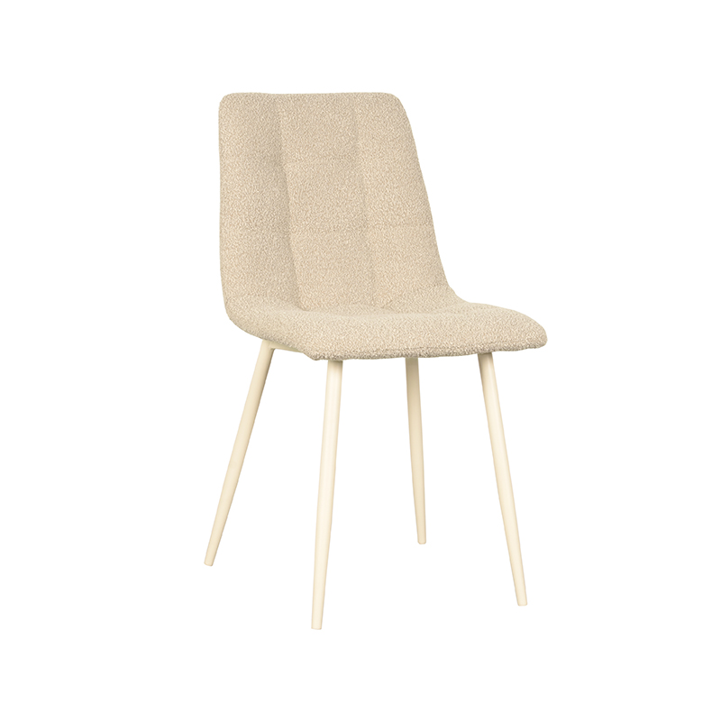 LABEL51 Eetkamerstoel Nino - Zand - Boucle - Wit Metalen Frame