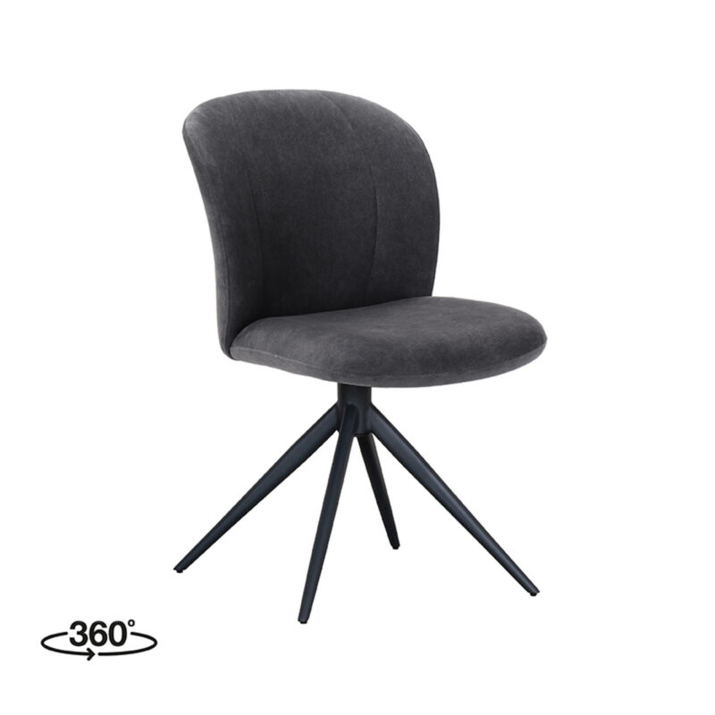 LABEL51 Eetkamerstoel Kimo - Antraciet - Velvet - Zwart Metalen Frame