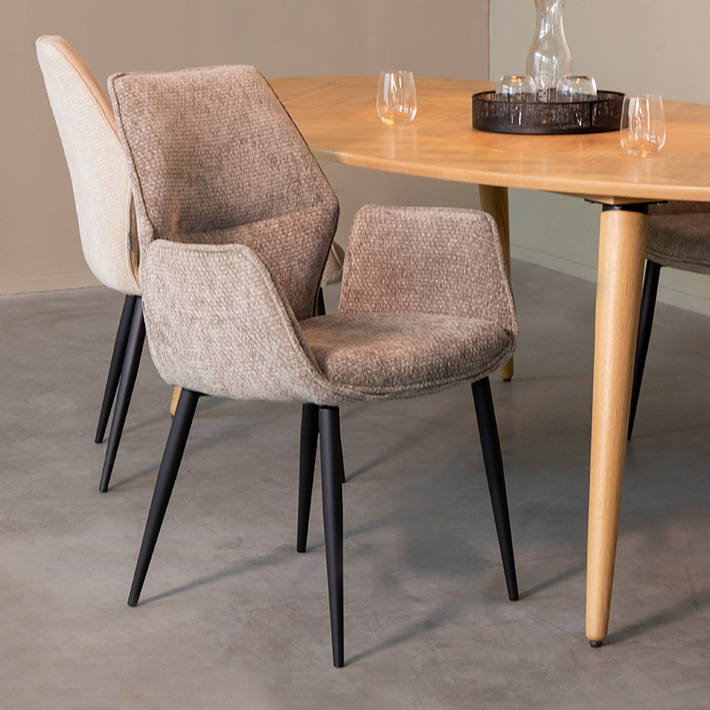 LABEL51 Eetkamerstoel Morris - Stone - Chenille - Zwart Metalen Frame