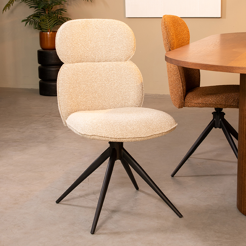LABEL51 Eetkamerstoel Finn - Naturel - Boucle - Zwart Metalen Frame