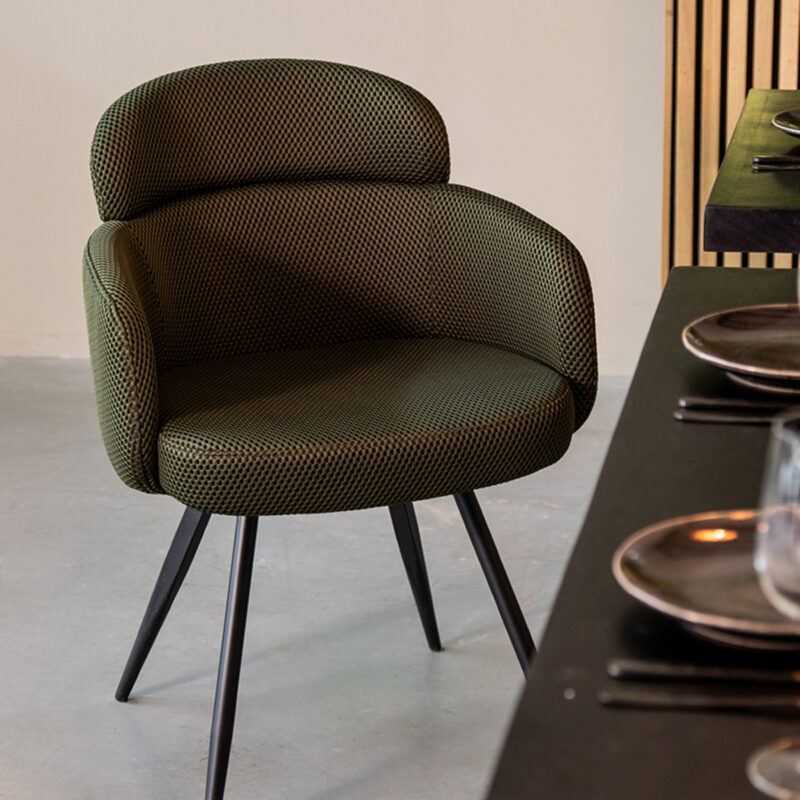 LABEL51 Eetkamerstoel Dinner - Hunter - Geweven - Zwart Metalen Frame
