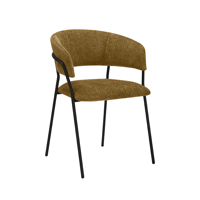 LABEL51 Eetkamerstoel Luuk - Mustard - Chenille - Zwart Metalen Frame