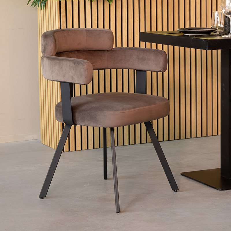 LABEL51 Eetkamerstoel Bardio - Taupe - Velvet - Zwart Metalen Frame