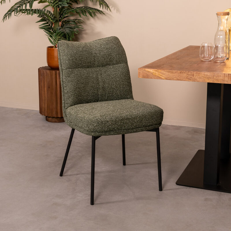 LABEL51 Eetkamerstoel Lennon - Forest - Boucle - Zwart Metalen Frame
