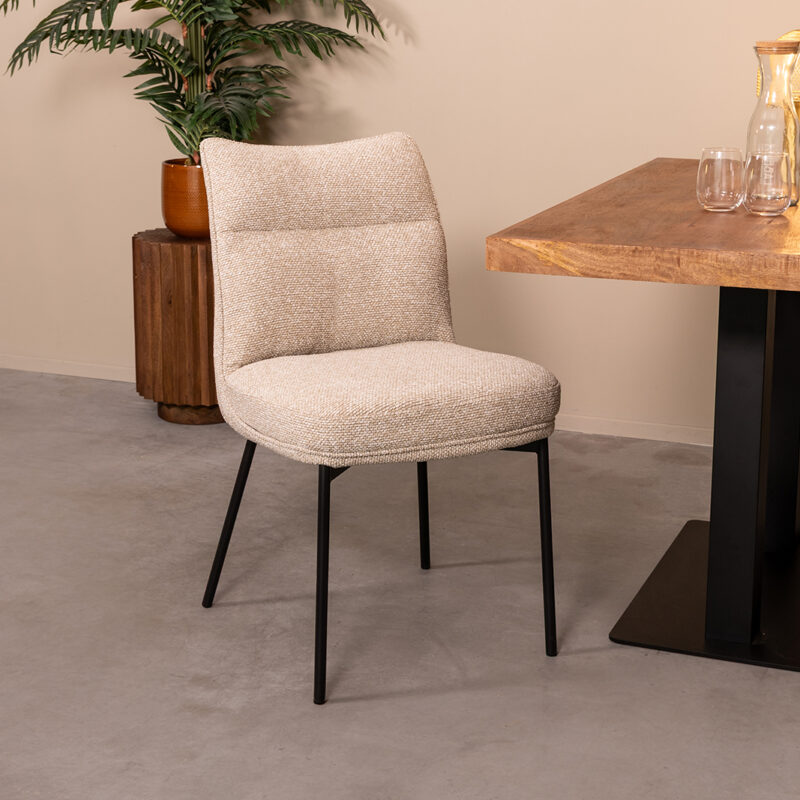 LABEL51 Eetkamerstoel Lennon - Naturel - Boucle - Zwart Metalen Frame
