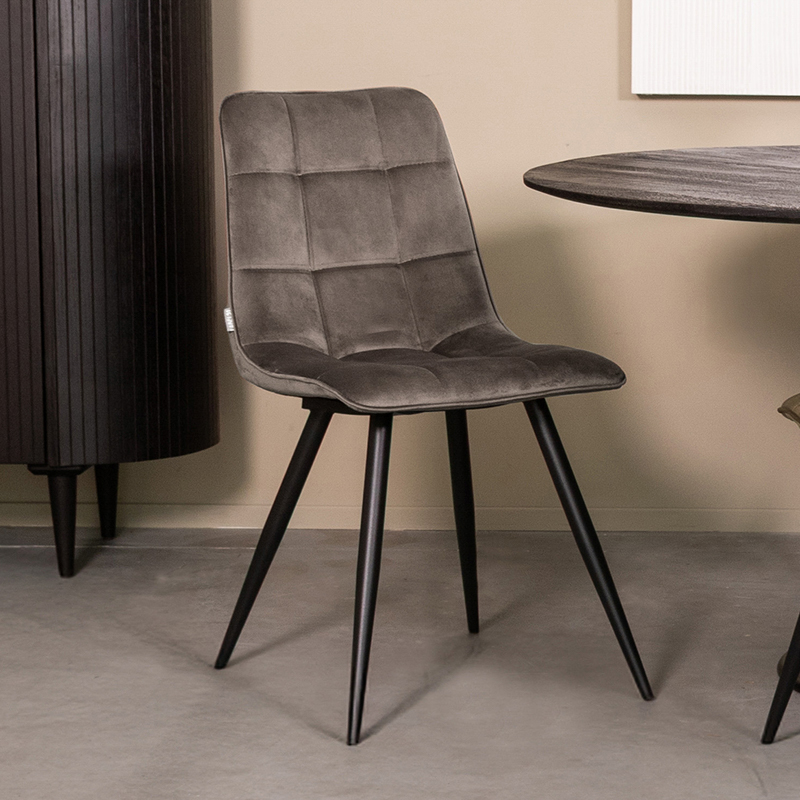 LABEL51 Eetkamerstoel Bistro - Taupe - Velvet - Zwart Metalen Frame