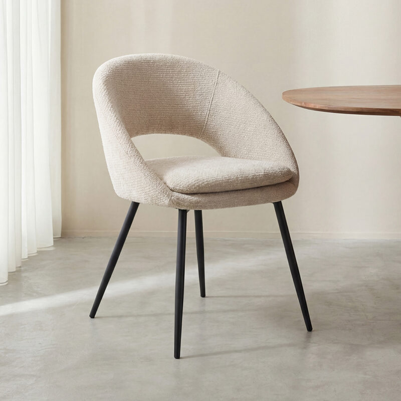 LABEL51 Eetkamerstoel Zohra - Naturel - Chenille - Zwart Metalen Frame