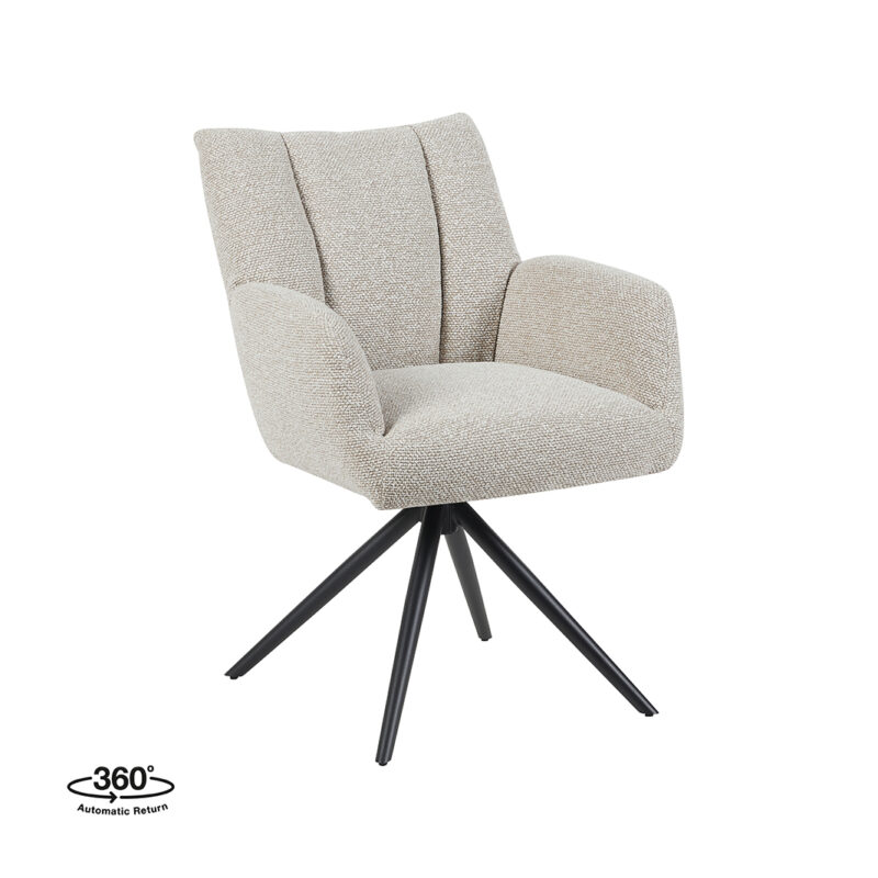 LABEL51 Eetkamerstoel Padua - Naturel - Boucle - Zwart Metalen Frame