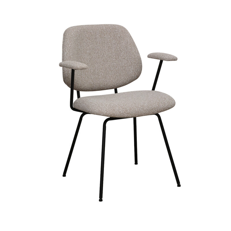 LABEL51 Eetkamerstoel Loreto - Naturel - Boucle - Zwart Metalen Frame
