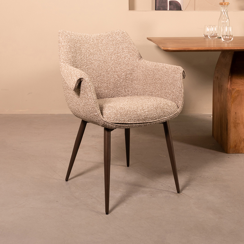 LABEL51 Eetkamerstoel Mirai - Mushroom - Boucle - Brons Metalen Frame