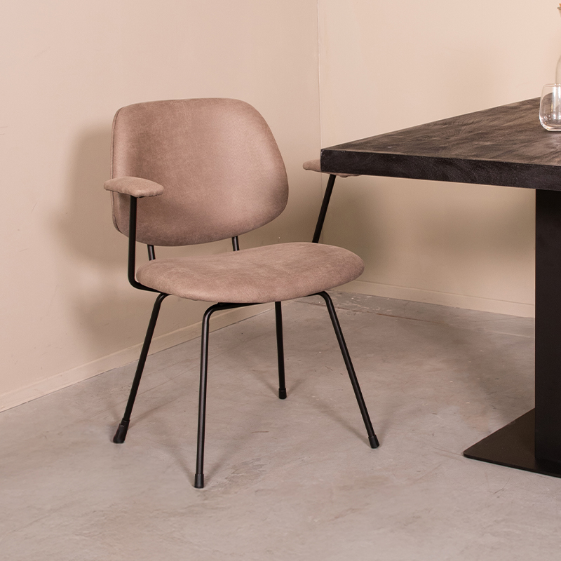 LABEL51 Eetkamerstoel Rivano - Taupe - Kunstleder - Zwart Metalen Frame