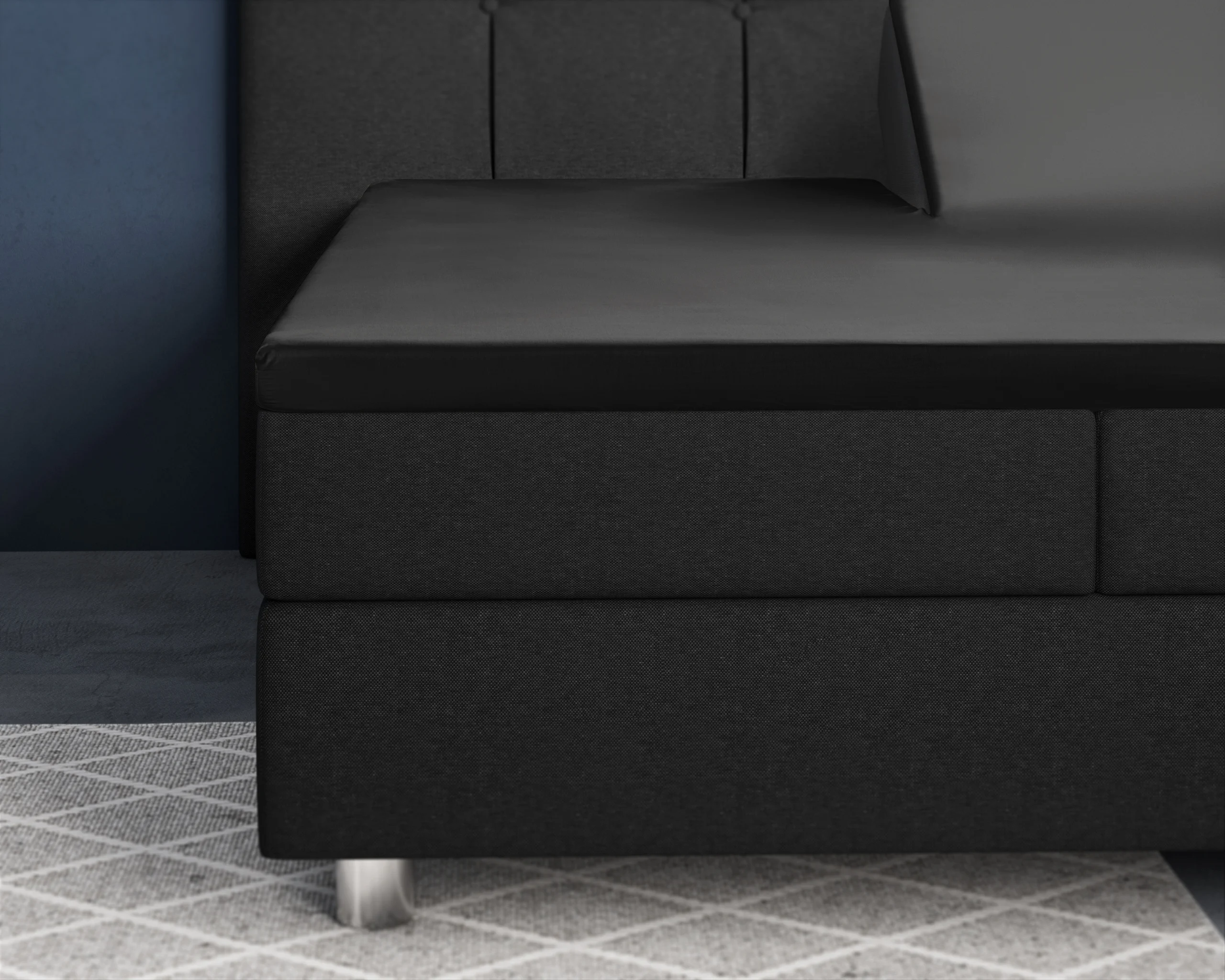 Primaviera Deluxe Splittopper Satijn Hoeslaken Zwart 180 x 220 cm