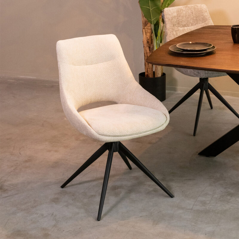 LABEL51 Eetkamerstoel Marlow - Naturel - Chenille - Zwart Metalen Frame