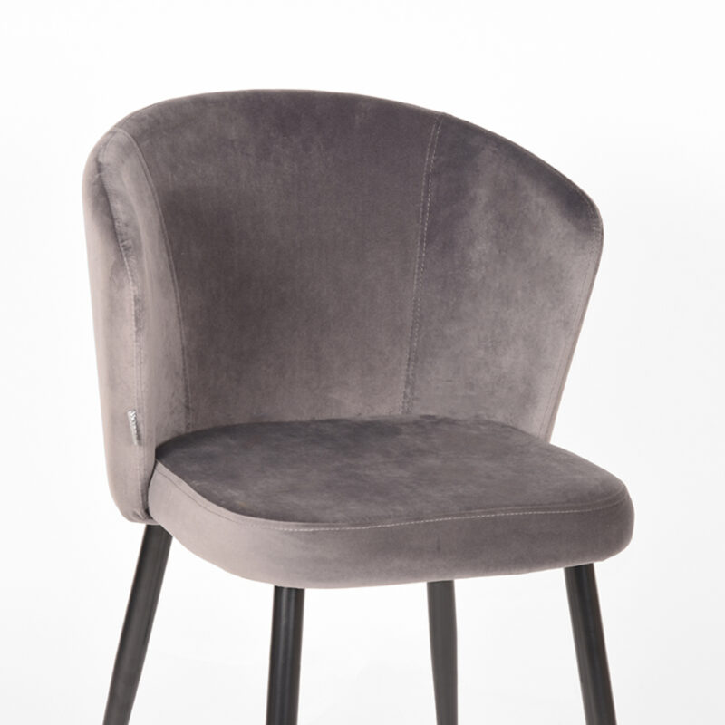 LABEL51 Eetkamerstoel Wave - Grijs - Velvet - Zwart Metalen Frame