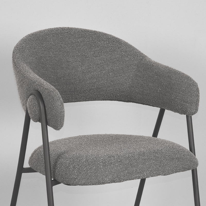 LABEL51 Eetkamerstoel Lowen - Grijs - Boucle - Zwart Metalen Frame