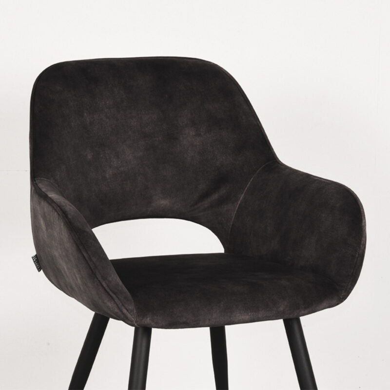 LABEL51 Eetkamerstoel Fer - Antraciet - Velvet - Zwart Metalen Frame
