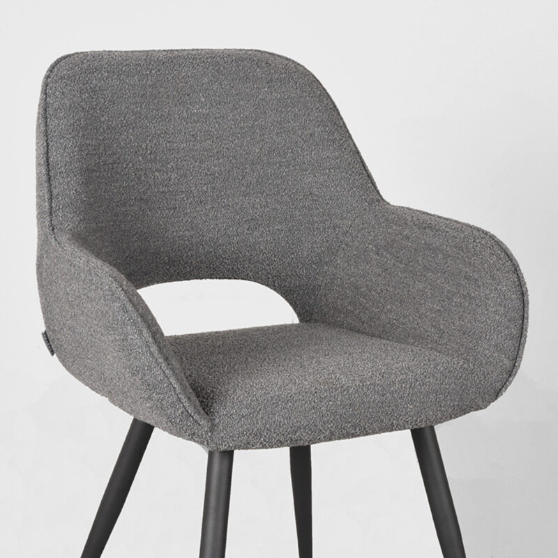 LABEL51 Eetkamerstoel Fer - Grijs - Boucle - Zwart Metalen Frame