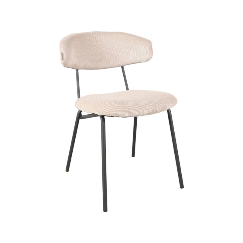 LABEL51 Eetkamerstoel Zack - Naturel - Ribcord - Zwart Metalen Frame