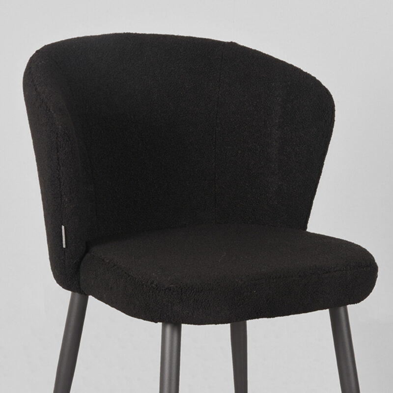 LABEL51 Eetkamerstoel Whirl - Zwart - Teddy - Zwart Metalen Frame