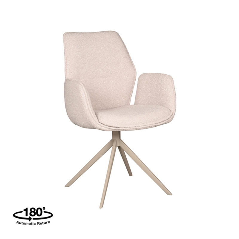 LABEL51 Eetkamerstoel Mellow - Naturel - Boucle - Zwart Metalen Frame