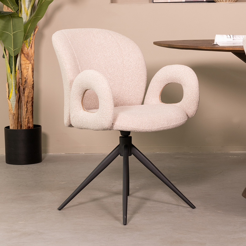 LABEL51 Eetkamerstoel Neo - Naturel - Boucle - Zwart Metalen Frame