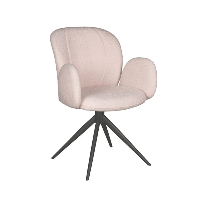 LABEL51 Eetkamerstoel Kimball - Naturel - Boucle - Zwart Metalen Frame