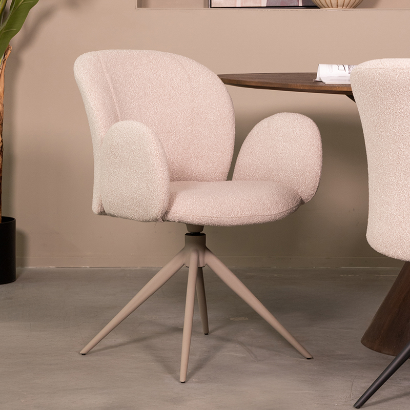 LABEL51 Eetkamerstoel Kimball - Naturel - Boucle - Taupe Metalen Frame